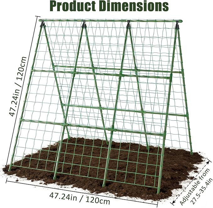 Miory Cucumber Trellis, 48"x48" A-Frame Trellis for Raised Bed, Garden Trellis for Climbing Plants Outdoor, Plant Support for Vegetables Vines