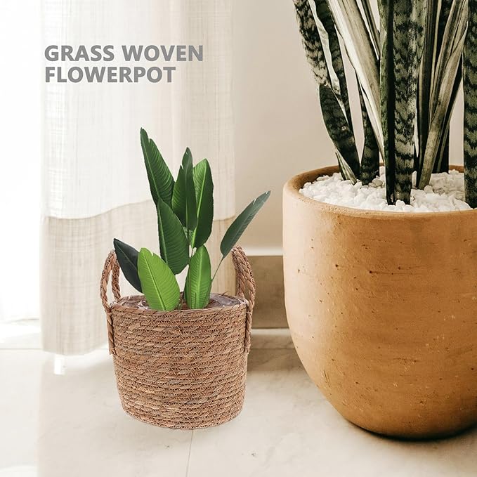 Cabilock Seagrass Planter Basket Wicker Flower Pot Straw Flowerpot for Indoor Plants 9.8 H X 9.8 W Decorative Boho Style Planter for Living Room Patio Garden
