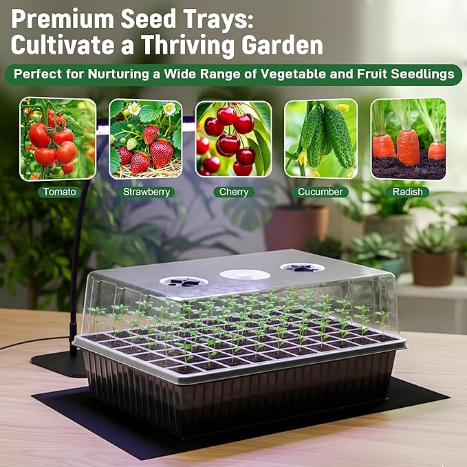 DazSpirit 60-Cell Self-Watering Seed Starter Kit with Grow Light and Heat Mat, Seedling Tray with Humidity Dome, Indoor Plant Germination Tray for Beginners - Grow Tomatoes, Peppers, Herbs & Flowers