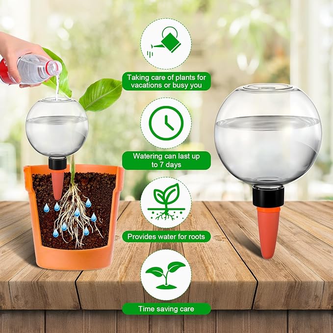 Kifmurase 6Pcs Self-Watering Globes for Indoor Plants, Automatic Watering Planter Insert, Slow Release Terracotta Planter Insert, 17.5oz Watering Bulbs with Slow Release Control Water Dripper
