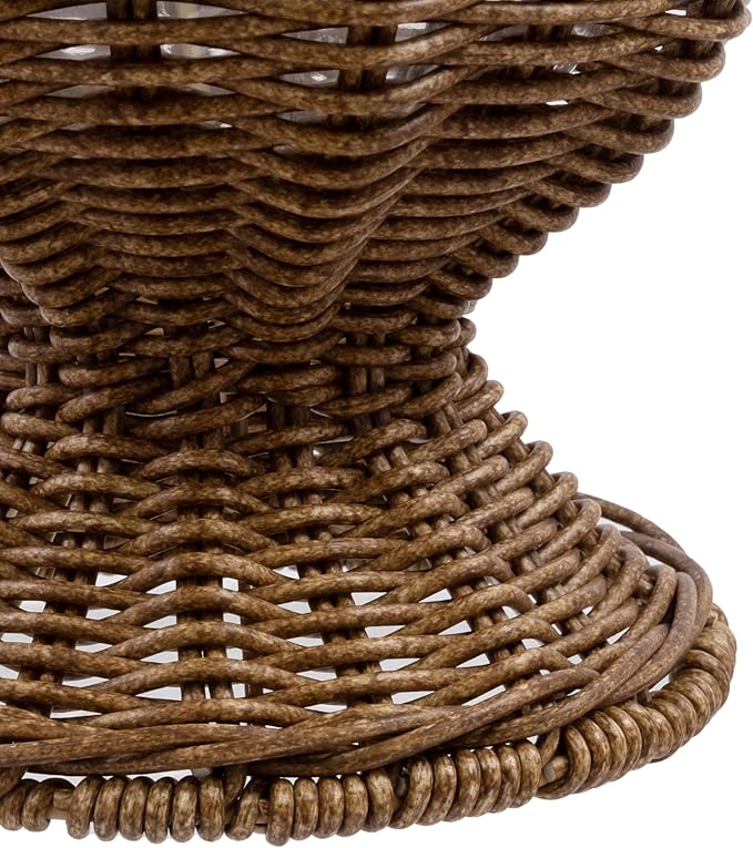 8 Inch Goblet Planter, Woven Rattan Look Resin Flower Pot with Metal Frame, Brown