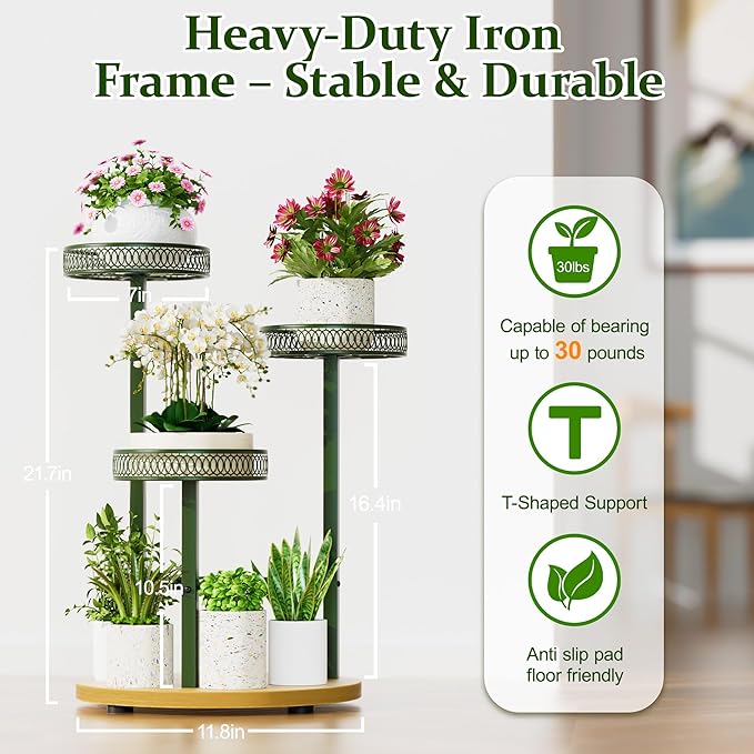 Stand Plants, 3-Tier Metal Plant Stands for Outdoor Indoor Plants,Heavy Duty Flower Pot Stands for Multiple Plants,Decoration Display Racks for Patio Garden -GreenFlower