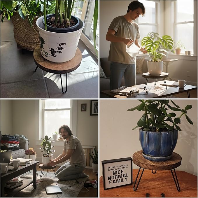 Wood Plant Stand Indoor Outdoor, 8'' Wooden Planter Stands Fit 5-10 Inch Pot, Plant Stool Flower Pot Stand Gardening Display Pedestals for Decor Living Room Balcony, Office, Patio