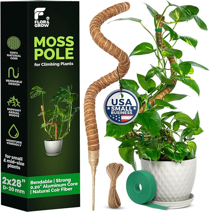 2 Pack 28" Sturdy Easy to Use Moss Pole Monstera Plant Support Stakes - Plant Stakes for Indoor Plants, Moss Poles for Climbing Plants, Tutores para Plantas Trepadoras Monstera Support Sticks