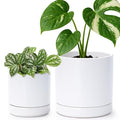 D'vine Dev 4.7 Inch & 6.5 Inch Ceramic Planter Pots for Plants with Drainage Hole and Saucer, Small Plant Pots Set, White, 94-G-S-1
