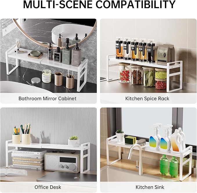 1pc Small Narrow Tall Shelf for Windowsill Kitchen Organizer Stackable Shelves Bathroom Sill Thin Shelves for Narrow Spaces Counter Top Racks (White, L13.8-23.6'' * W5.9'' * H7.5'')