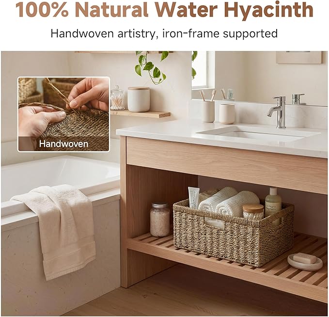 StorageWorks Extra Large Wicker Baskets for Organizing, Seagrass Storage Basket with Built-in Handles, 1 Pack