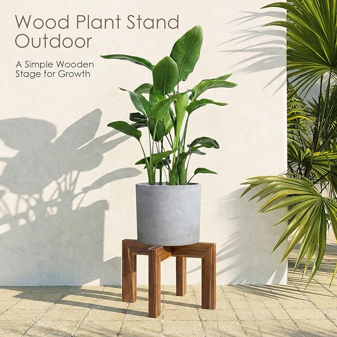 Leaf&lull Wood Plant Stand Indoor Boho Rustic Short Plant Stool Small Planter Holder Base for Multiple Plants Heavy Duty Wooden Floor Pot Riser Walnut 2 Pack