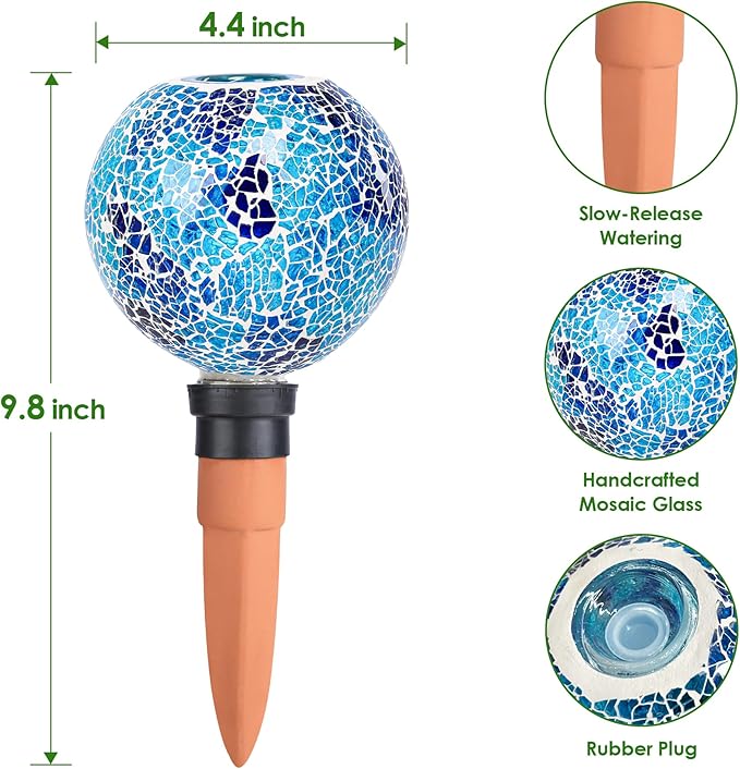 Terracotta Watering Spikes Mosaic Plant Watering Globes for Outdoor Plants 2 Pack Automatic Plant Waterer Indoor for Pots Garden Office