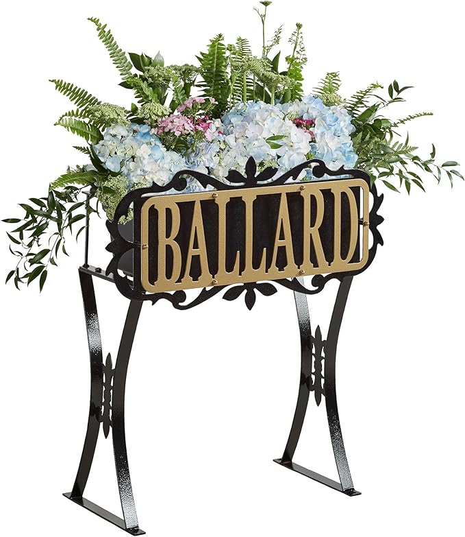 Touch of Class Floret Personalized Metal Planter Stand | Indoor, Porch, Patio, or Outdoor Use | Custom Family Last Name or House Address Numbers | Gold and Black Durable Finish | Raised Planter Stand