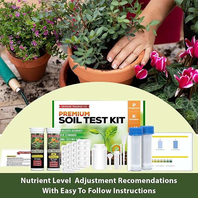 Premium Soil Test Kit: 40 Complete Tests for Lawns, Gardens, and Vegetables. Tests for Ammonia Nitrogen, pH, Phosphorus, and Potassium.