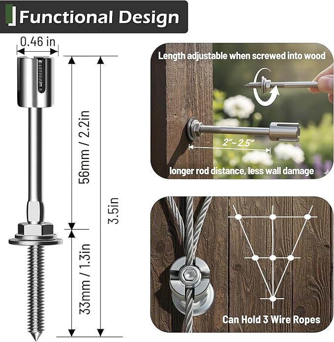 Wire Trellis for Climbing Plants Outdoor, 20-Set Wall Wire Trellis Kit with 5/64"(2mm) x 98ft Stainless Steel Cable, T316 Espalier System for Fence and Garden DIY Projects