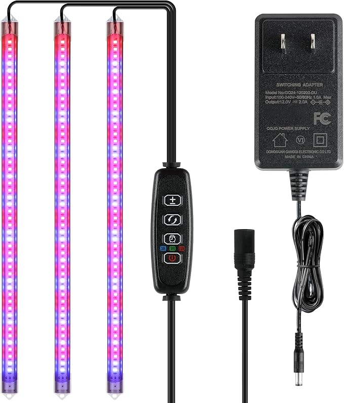 iPower 40W LED Plant Grow Light Strips Full Spectrum for Indoor Plants with Auto ON/Off 3/9/12H Timer, 10 Dimmable Levels 48 LEDs Per Tude, for Hydroponics Succulent, 3 Tubes, Red&Blue