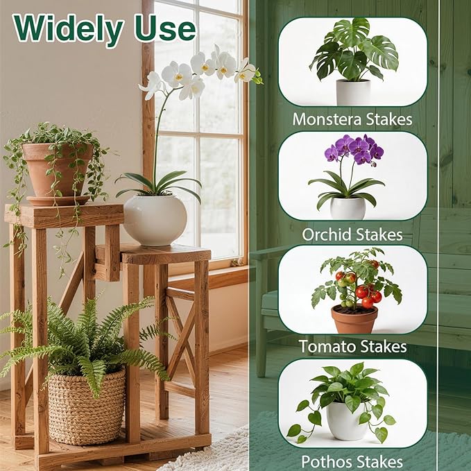 12 Pack Stackable Monstera Plant Support Stakes, 90inch Climbing Plant Sticks Structures with Garden Ties, Durable Alternative to Moss Pole for Indoor Outdoor Plants