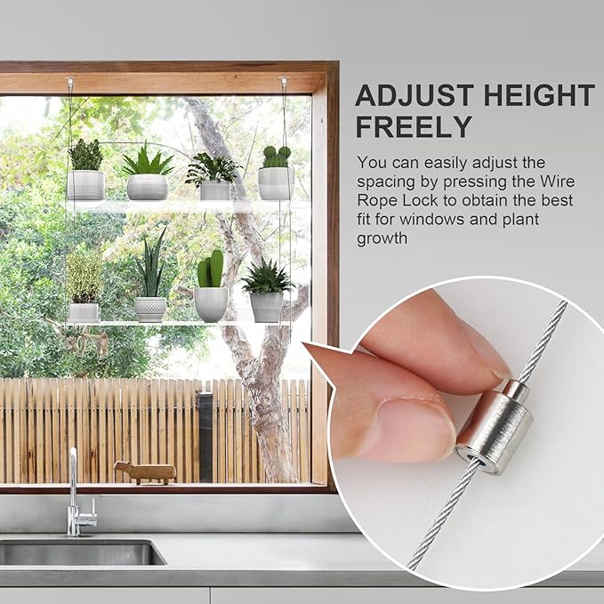 2-Pack Hanging Clear Plant Shelves for Windows, Acrylic Window Wall Plant Stand Shelf for Kitchen Indoor Gardens, Flower, Herb, Seedling Organization, and Pots Display, 16 Inch per Tier