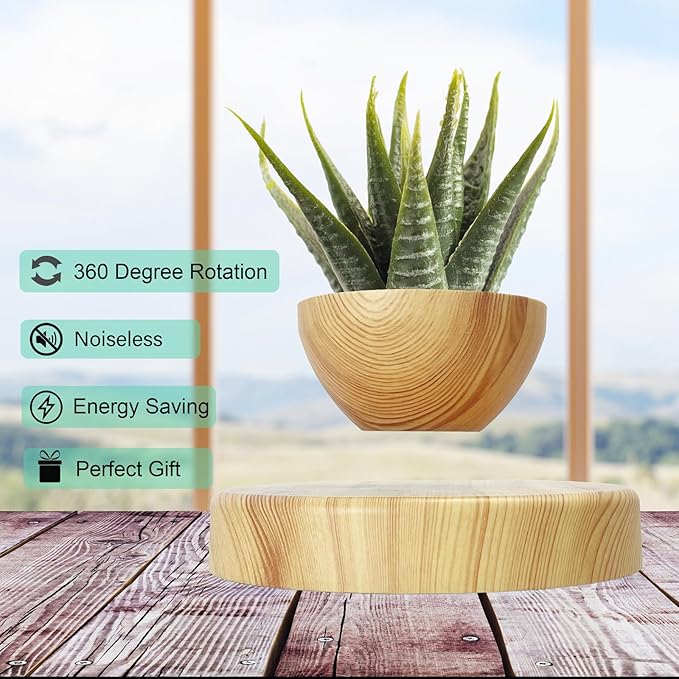 Levitatng Plant Pot, Floating Plant Pot, Small Bonsai Pot for Succulent, Levitating Decoration for Home Office (Medium Brown)
