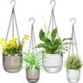 Maxcheck 4 Pcs Self Watering Hanging Planters Indoor Gift 6.5'' 4.5'' Hanging Flower Pots Baskets Outdoor Self Watering Plant with 3hooks Drainage Holes for Home