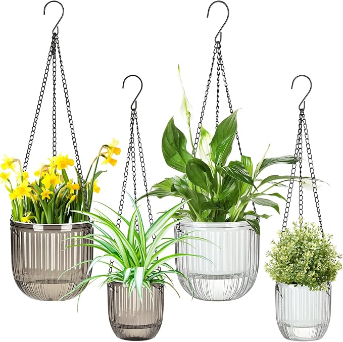 Maxcheck 4 Pcs Self Watering Hanging Planters Indoor Gift 6.5'' 4.5'' Hanging Flower Pots Baskets Outdoor Self Watering Plant with 3hooks Drainage Holes for Home