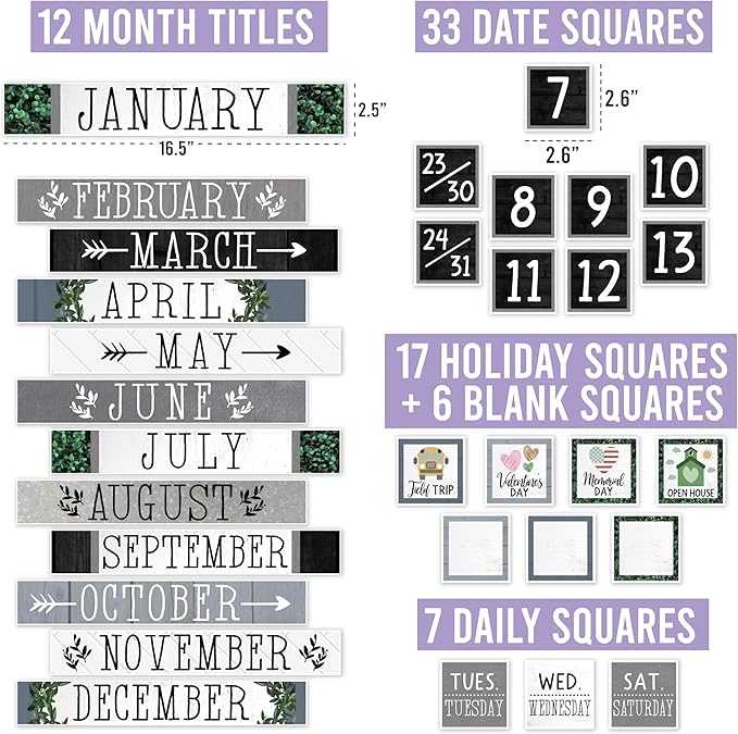 Hadley Designs Classroom Calendar Set Bulletin Board Decorations - Neutral School Calendar for Classroom Decor, Kindergarten Preschool Elementary Teacher Must Haves, Homeschool & Daycare Essentials
