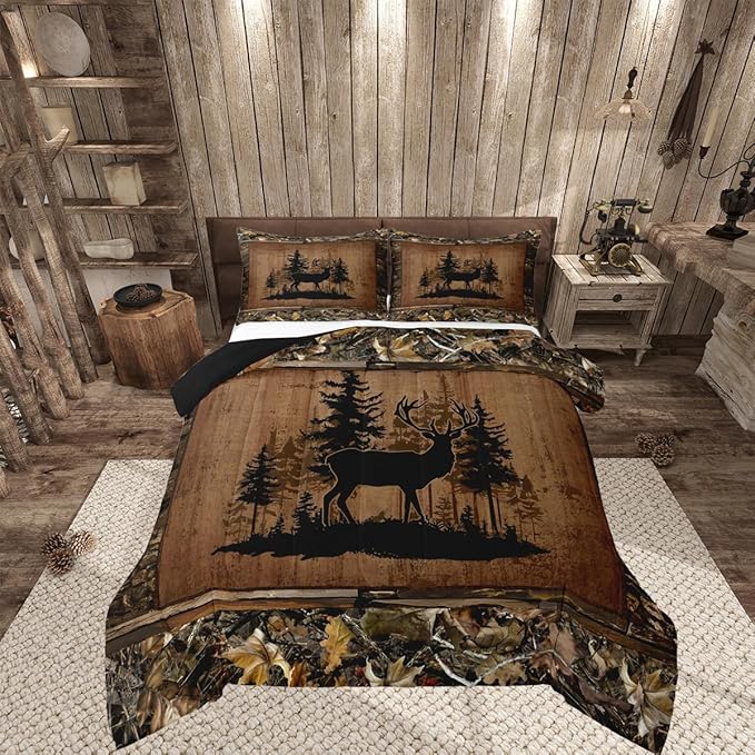 Feelyou Deer Comforter Set All Season Deer Hunting Bedding Set with 1 Pillow Cases Wild Animal Hunting Twin Bedclothes Western Cabin Bedroom Decor Rustic Country Farmhouse Duvet Quilt