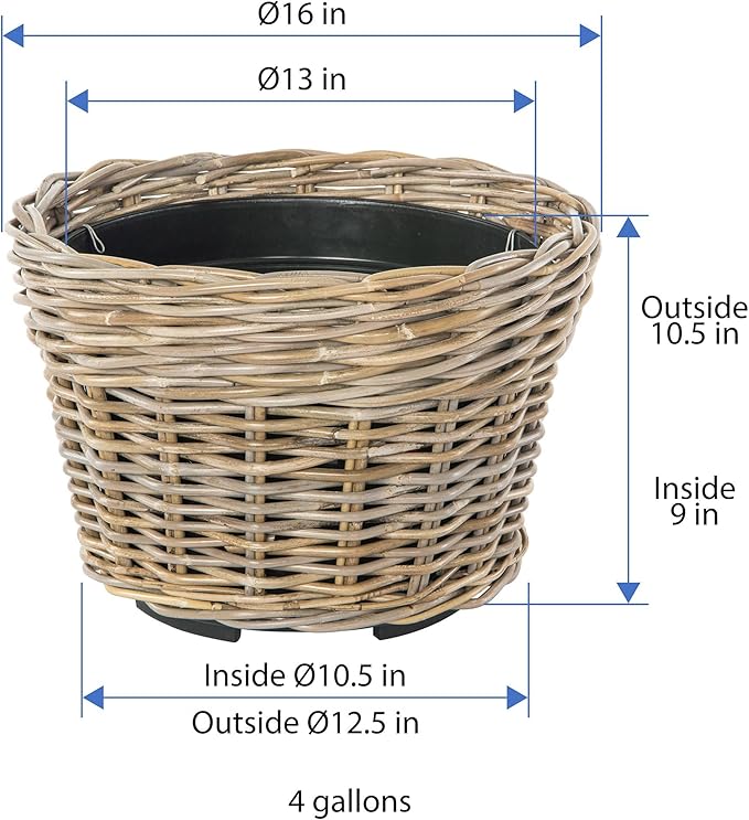 Kouboo Rattan Planter Basket with Plastic Pots Planters Flower Pots Decorative Fall planters for Front Porch Whiskey Barrel Basket Indoor Outdoor Plant Pots Small