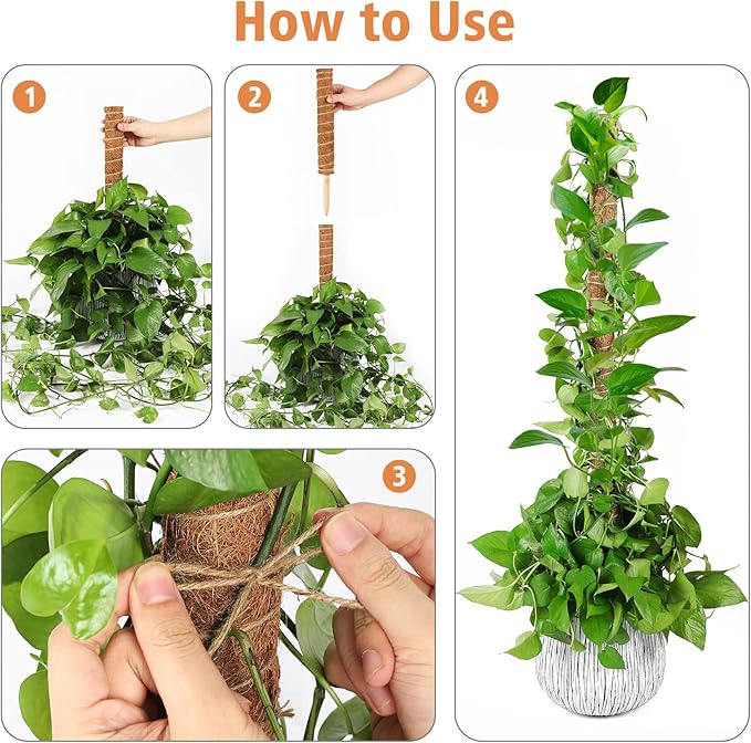 【4 Pack】 JJGoo Moss Pole, 17 inch Coco Coir Totem Poles Extending to 53 Inches, Plant Support Stick Plant Poles for Indoor Plants Climbing Plants Monstera, Sphagnum, Pothos