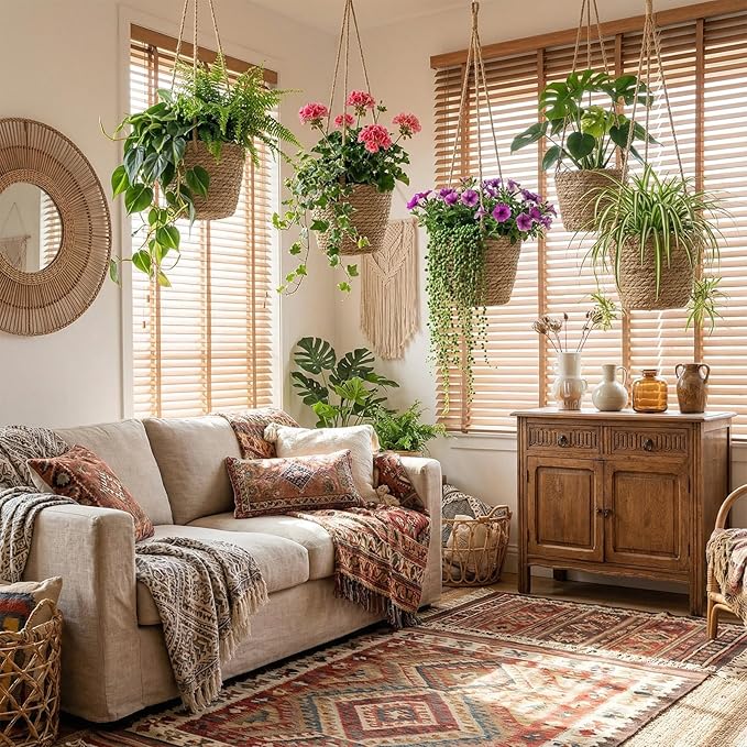12 Pcs Seagrass Hanging Planter Basket Hand Woven Plant Basket with Plastic Liners Hanging Plant Holder Storage Containers with Cotton Rope for Indoor Garden Decor (Small,Brown)