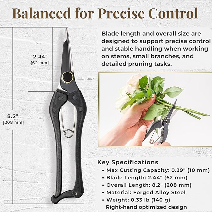 Wablade Japanese Single Blade Pruning Shears, Hand Pruner for Thicker Stems & Controlled Cutting, Garden Shears for Plants & Shrubs, 0.4" (10 mm), Made in Japan (Single-blade)