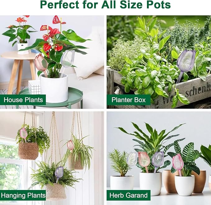 Adoric Plant Watering Globes Self Watering Planter,Automatic Plant Watering Devices, Insert Spikes Drip Devices, Plastic Watering Bulbs for Indoor & Outdoor Plants, 4 Tulips