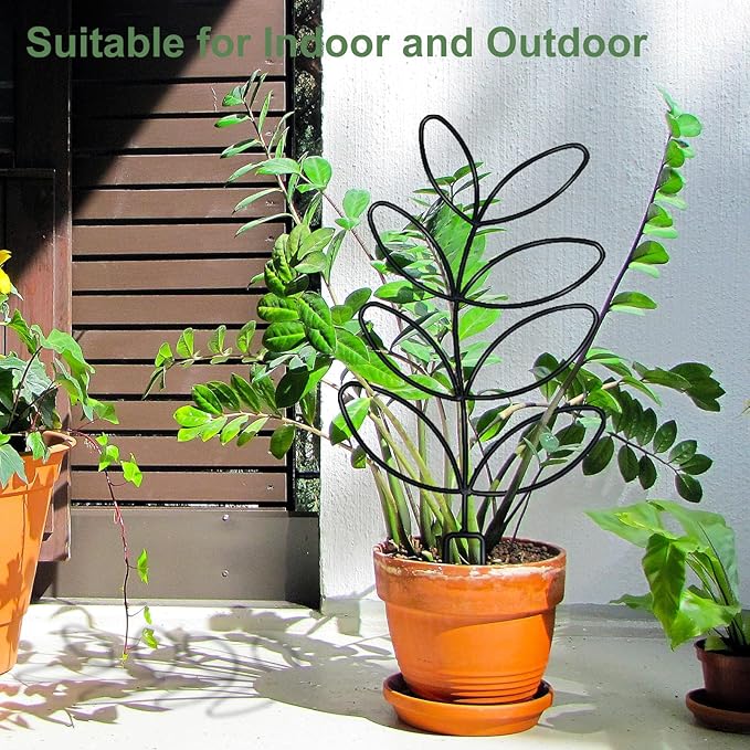 Larger 23inch Plant Trellis for Climbing Plants Indoor, Trellis for Potted Plants with Ties, Metal Climbing Plant Support for Houseplant Flower Pothos, 4 Different Panels, Black
