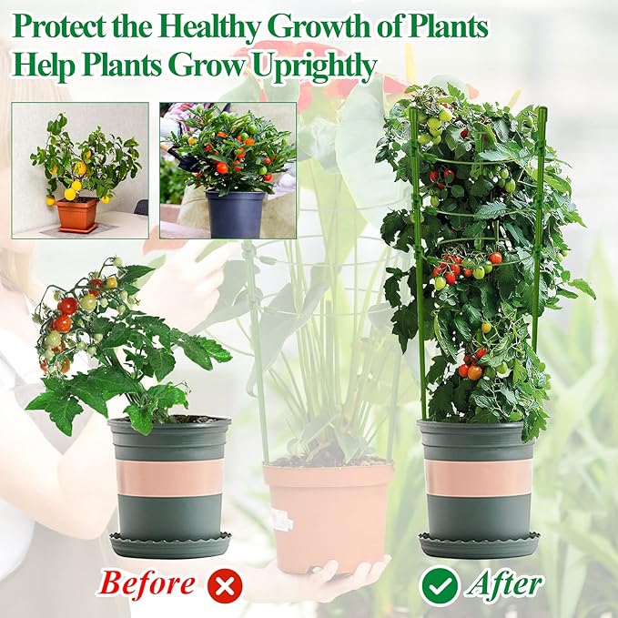 Legigo 4 Pack 18 Inch Plant Support Cages Tomato Cage for Garden- Small Plant Cages Adjustable Rings, Tomato Plant Support Stakes Trellis for Pots, Peppers, Cucumbers and Flowers with 10 Plant Clips
