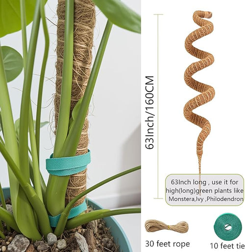 1 Pack Bendable Moss Pole 63 Inch, Monstera Plant Support Stake,Coco Coir Pole Sticks for Indoor Plants,Climbing Potted Plants，Pothos, Philodendron with Plants Ties