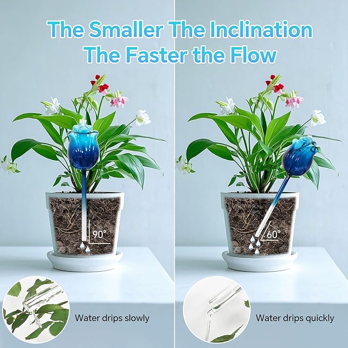 Large Plant Watering Globes Set of 3-10 oz Indoor/Outdoor Large Self Watering Globes Planter Insert, for Mother/Father/Friend/Plant Enthusiasts (Blue Rose)