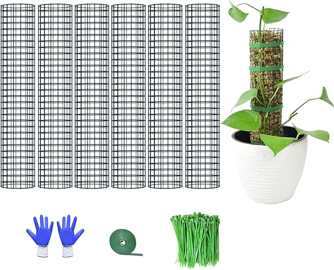 6 Pack Metal Moss Pole, 15" Moss Poles for Plants Monstera, Stackable Sphagnum Moss Pole for Climbing Plants (6 Pack 15")