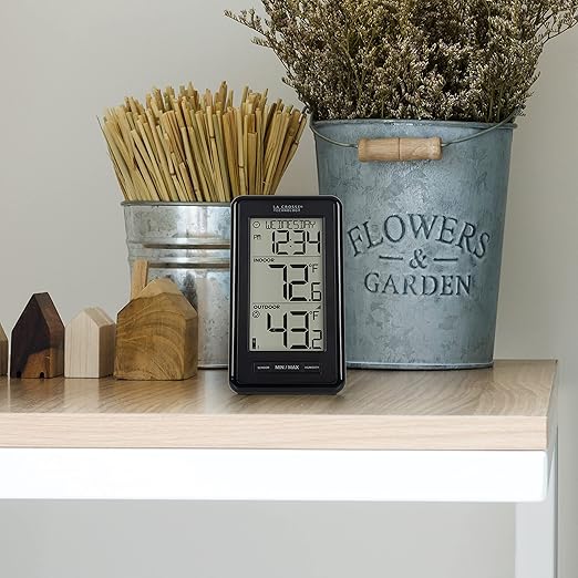 La Crosse Technology 308-43647-INT Digital Black Wireless Thermometer with Indoor Humidity, LCD