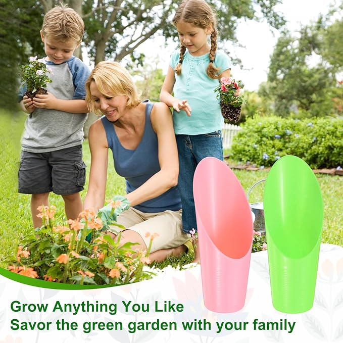 M METERXITY 6-Pack Bonsai Soil Scoops, Plastic Garden Soil Scoops Bucket Shovel Potting Scoopers for Transplanting/Flower Planting/Plant Succulent, Colorful Small Gardening Tools [Green, Pink]