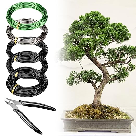 QWORK Bonsai Training Wire with Wire Cutter - 5 Rolls, Total 164 Feet Aluminum Wire 1/1.5/2.0 mm