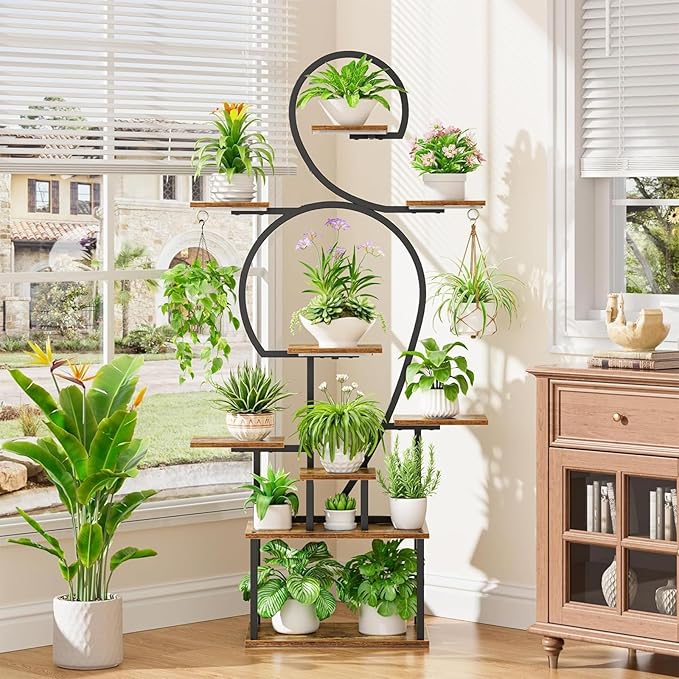 Plant Stand Indoor with grow lights: 9 Tiered Large Plant Shelf with Lights, 64" Multi Tier Tall plant stand for indoor growing Llighted Corner Plant Rack