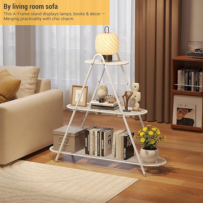 3-Tier Plant Stand Metal Plant Rack Shelf Heavy Duty Indoor Outdoor Shoe Shelf Rack for Flower Pots Holder Ladder Multi-Purpose Storage Organizer for Living Room Patio Garden Entryway Balcony (White)