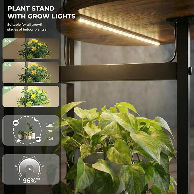 5 Tier Plant Stand Indoor with Grow Light, Tiered Plant Stands for Indoor Plants Multiple, Corner Flower Stand for Living Room, Multi-Layer Vintage Design Plant Shelf