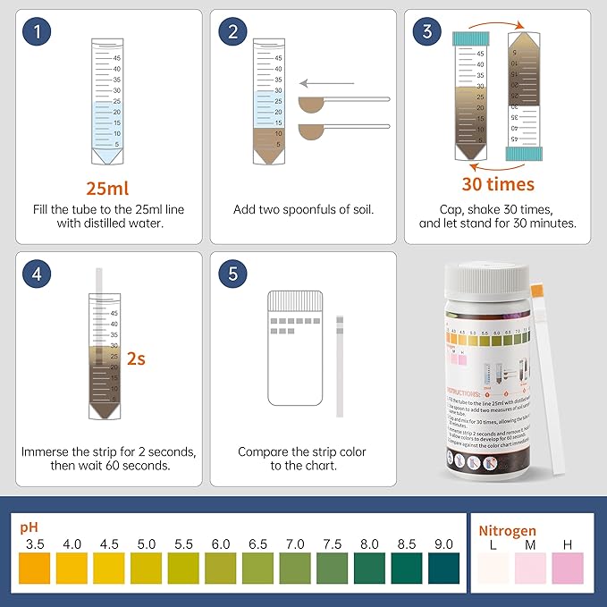 AAwipes Soil pH & Nitrogen Test Kits 2 in 1 Soil Testing Kits with Test Tube 100 Pcs Test Soil for Garden Lawn Grass Flower Vegetable Compost Nutrients Plants (J02-100)