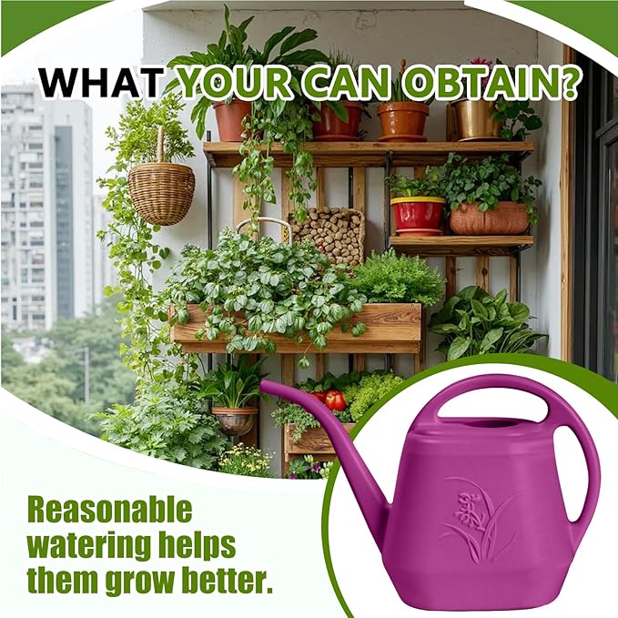 Plastic Watering Can - for Indoor and Outdoor Home Garden Plants - with Long Spout - Rose Red - 1/2 Gallon
