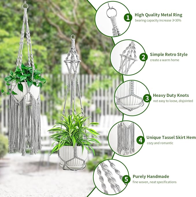 SFENNGPET Macrame Plant Hangers, 6Pack Hanging Planters for Indoor Plants w/ 6 Set Hangers Kit Handmade Macromay Plant Hangers Indoor Flower Pots Holder Stand for Boho Home Décor (POTS NOT Included)