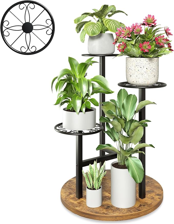 Metal Black Plant Stand Indoor Outdoor,3 Tier Tall Flower Pot Holder Potted Display Rack Shelf, Heavy Duty Plant Shelf for Patio Garden Balcony Living Room Bedroom - BlackS