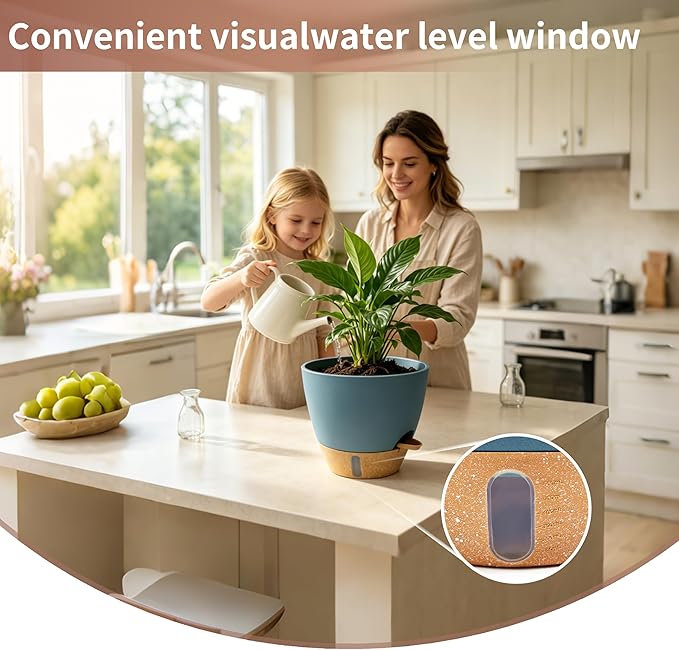 MNKXL 12"/10"/9"/8" Self Watering Pots with Visual Water Window,Extra Large Self Watering Plant Pots with Drainage Holes & Saucers,Blue Planters for Indoor Plants,4-Pack