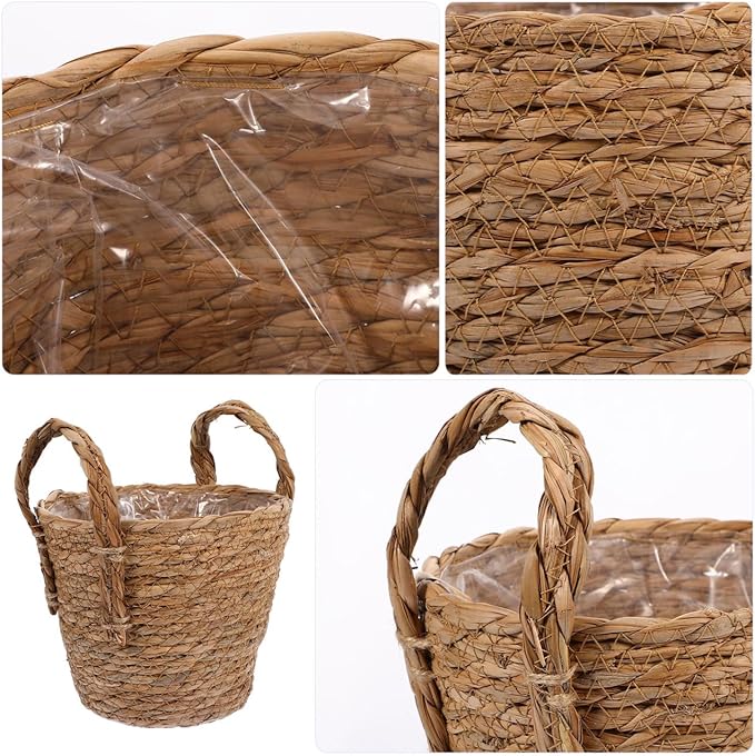 1pc Straw Flower Pot Beach Bag Large House Plant Pots Nursery Plant Pots Seagrass Plant Basket with Handles Hand Woven Plant Flower Pots Cover Seagrass Planter Basket Ornaments