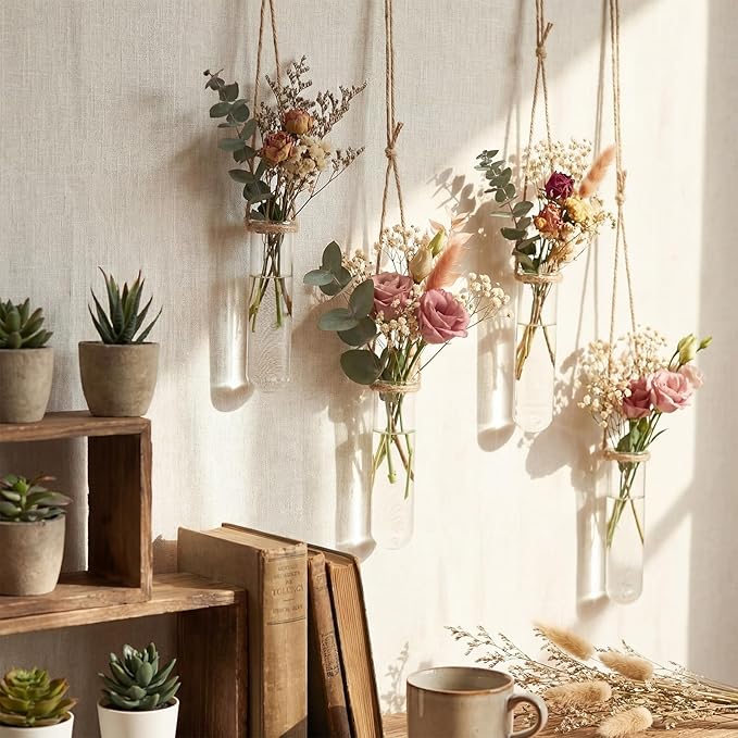 Kingdder 12 Pcs Glass Plant Propagation Tubes Station Accessories Replacement Glass Test Tubes Tiered Planters Wall Terrarium for Home Office Plant Hanger Flower Vases Wall Decor Hydroponic Cuttings