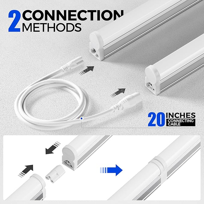 Barrina 6 Pack LED T5 Integrated Single Fixture 1FT, 600lm, 5W, 6500K, Linkable Under Cabinet Lighting, Shop Light for Workbench, Room, Kitchen Tube Light, Garage, Corded Electric with ON/Off Switch