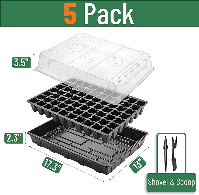 Mr. Pen- Seed Starter Tray Kit, 5 Pack, Total 350 Cells, Durable Plant Germination Trays with Humidity Vented Domes and Bases, Ideal for Seed Starting, Indoor Gardening and Greenhouse