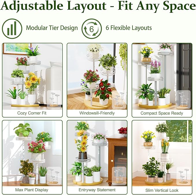 White Stand Plants, 3-Tier Metal Plant Stands for Outdoor Indoor Plants,Heavy Duty Flower Pot Stands for Multiple Plants,Decoration Display Racks for Patio Garden -WhiteFlower